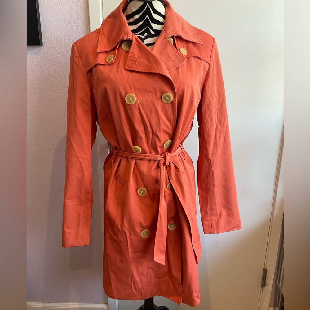 Jones New York Women's Double-Breasted Orange Trench Coat